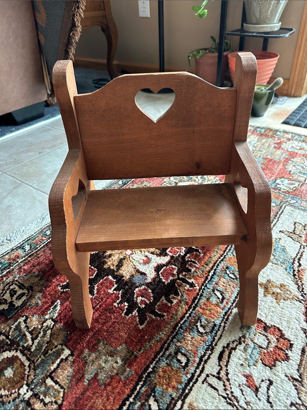 Wooden Heart Back Accent Small Chair - Brown